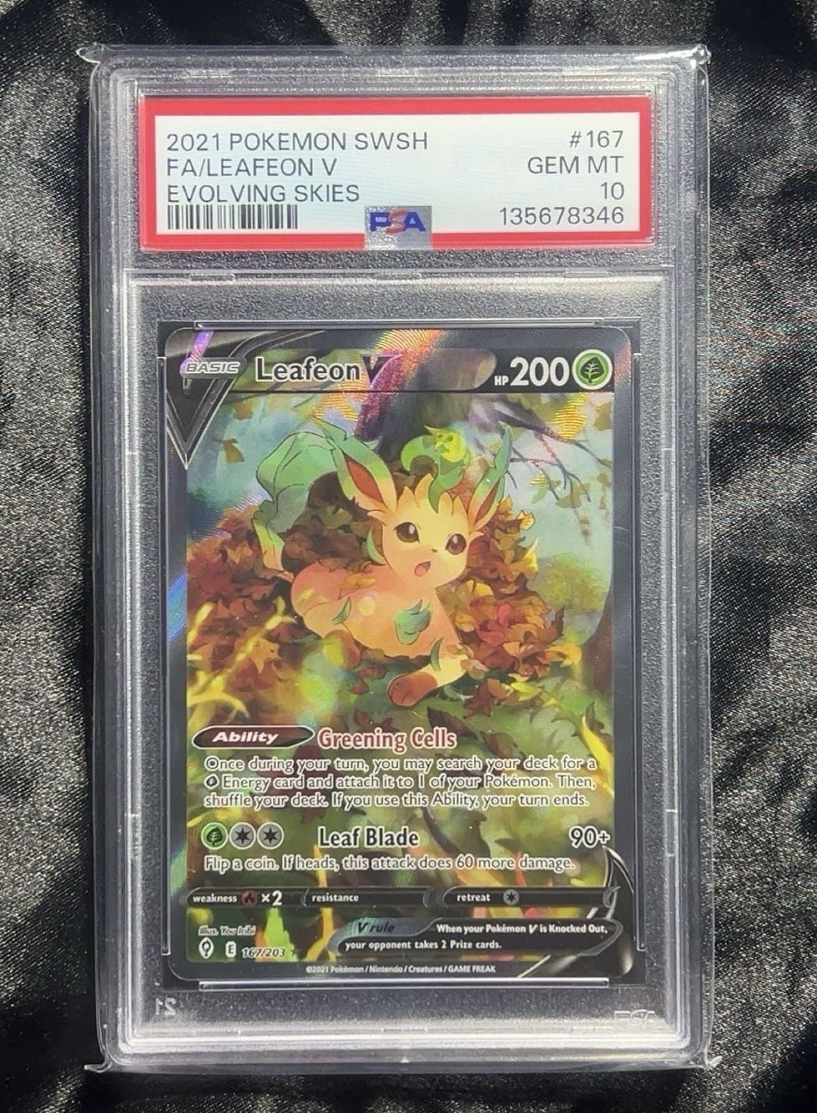 Pokemon PSA 10 Leafeon V 167/203 SWSH07 Evolving Skies EN Full Art Holo