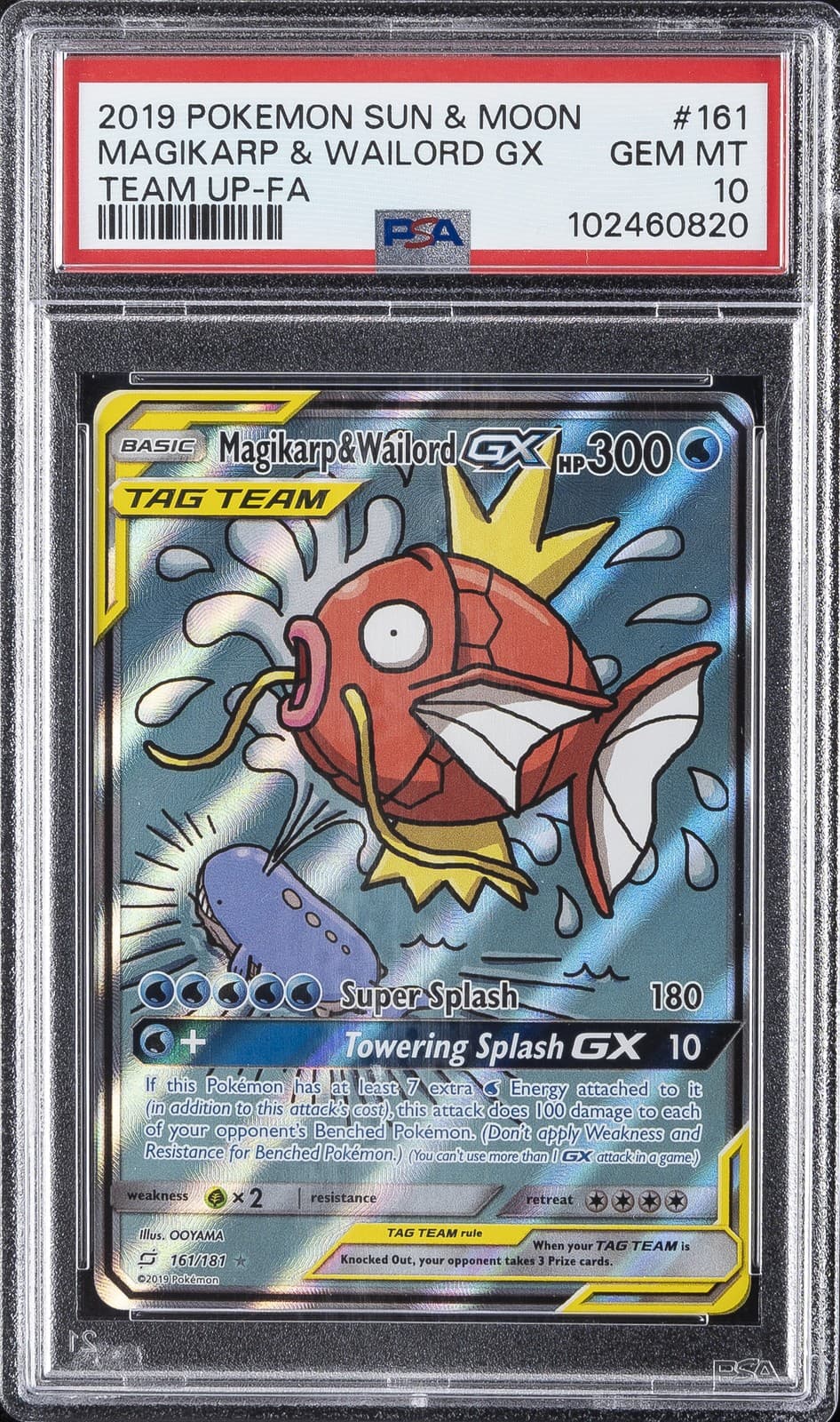 2019 POKEMON SUN & MOON TEAM UP #161 FULL ART/MAGIKARP & WAILORD GX PSA 10