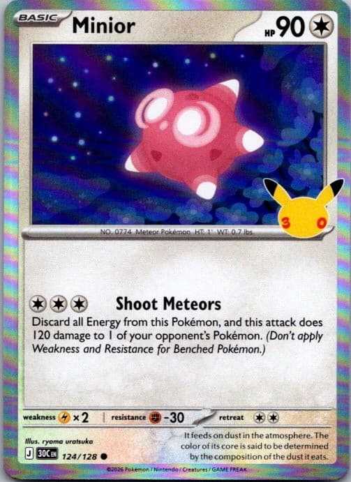 Minior 124/128 ME: 30th Celebration Pokemon Holo Near Mint