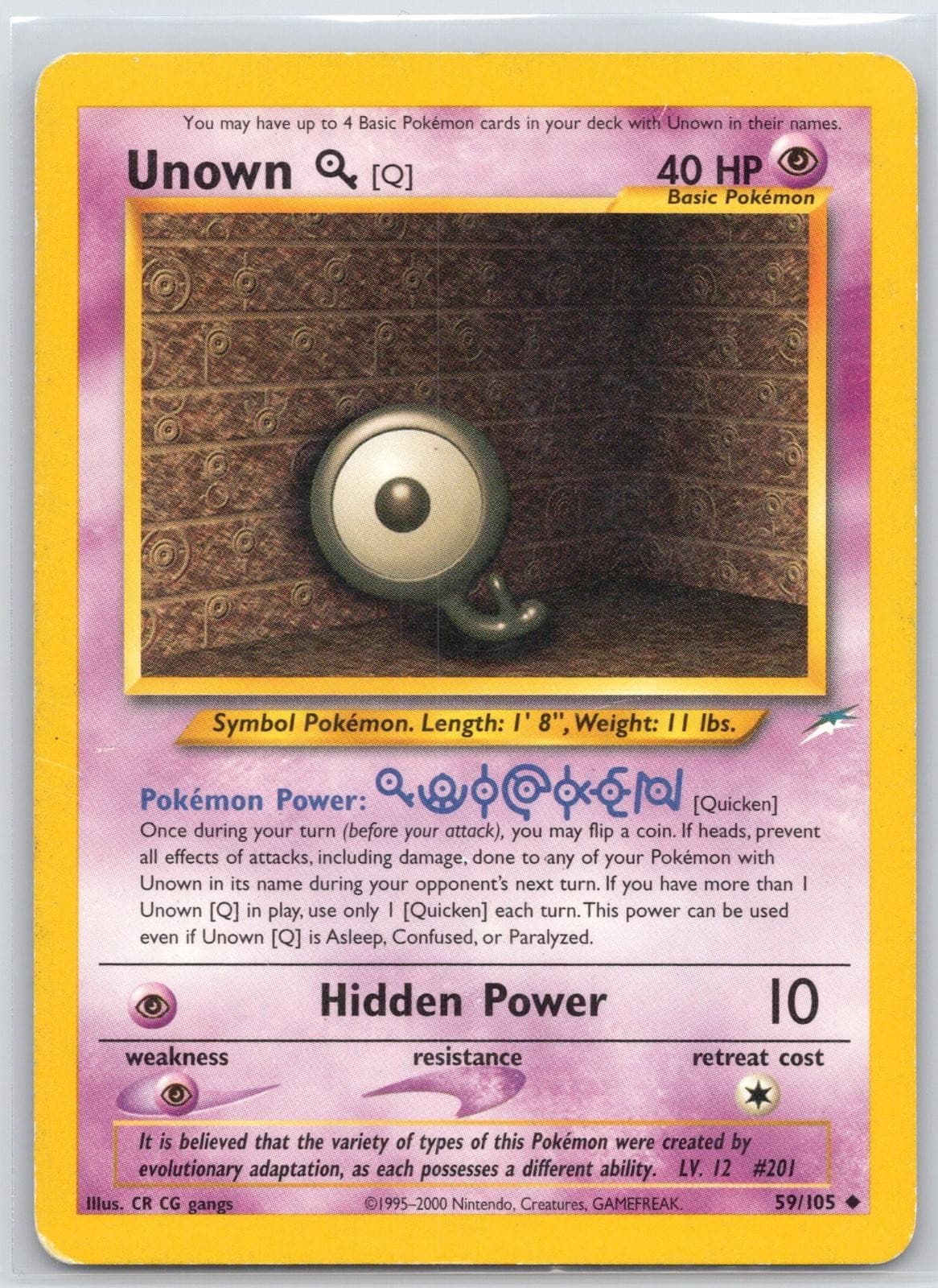 Unown [Q] 59/105 Uncommon Neo Destiny Pokemon Unlimited Moderately Played