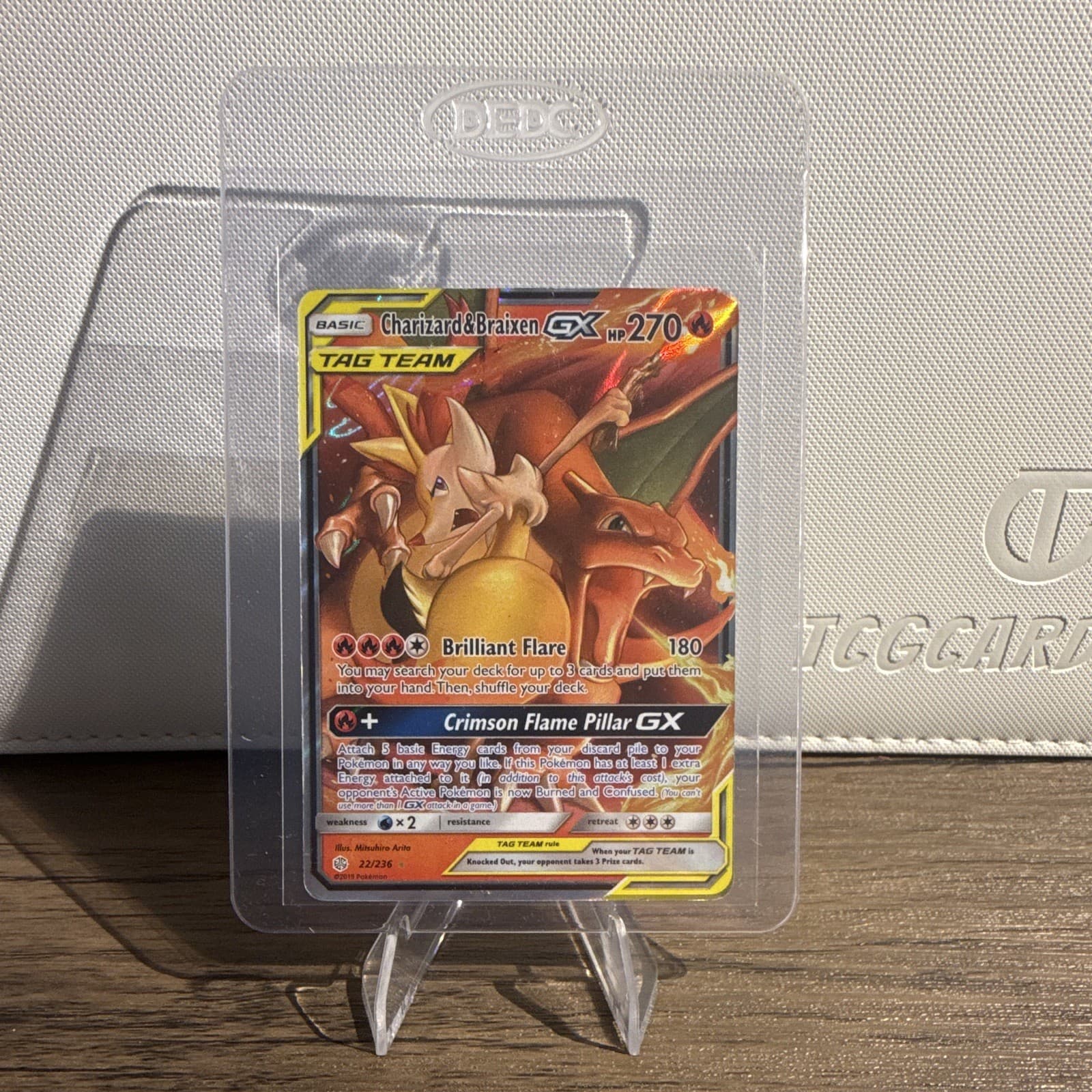 Pokemon Charizard & Braixen GX 22/236 SM Cosmic Eclipse Ultra Rare TAG TEAM Holo