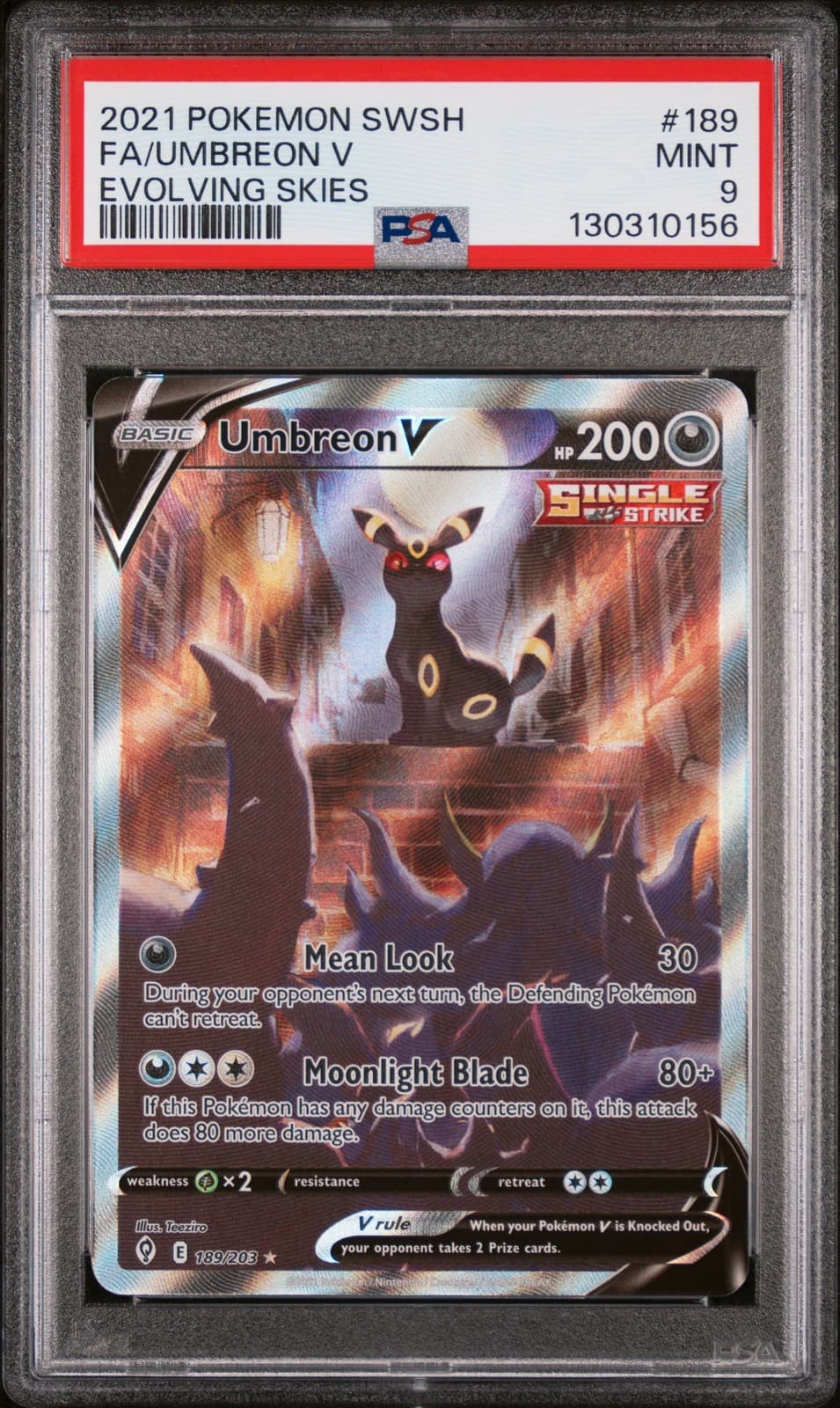 PSA 9 Umbreon V 189/203 Evolving Skies Pokemon