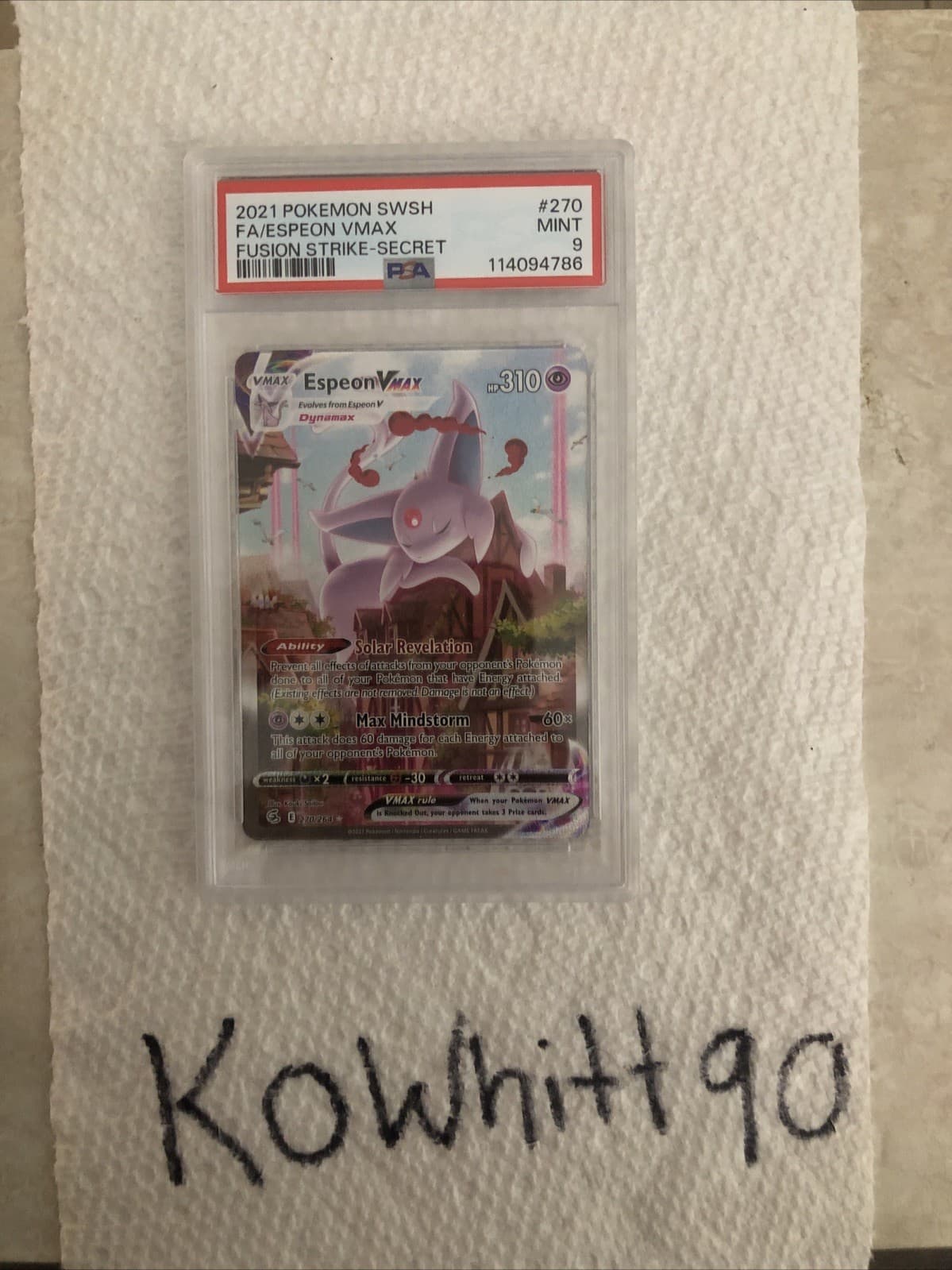 Espeon VMAX (Alternate Art Secret) 270/264. FUSION STRIKE! PSA 9