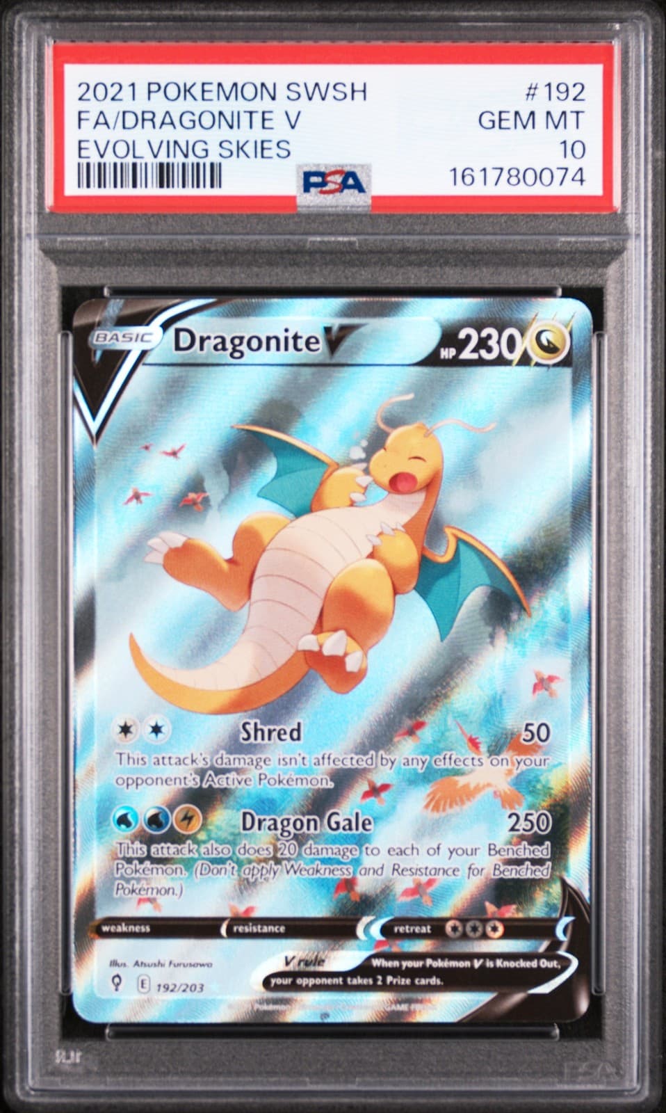 2021 POKEMON SWORD & SHIELD EVOLVING SKIES #192 FULL ART/DRAGONITE V PSA 10
