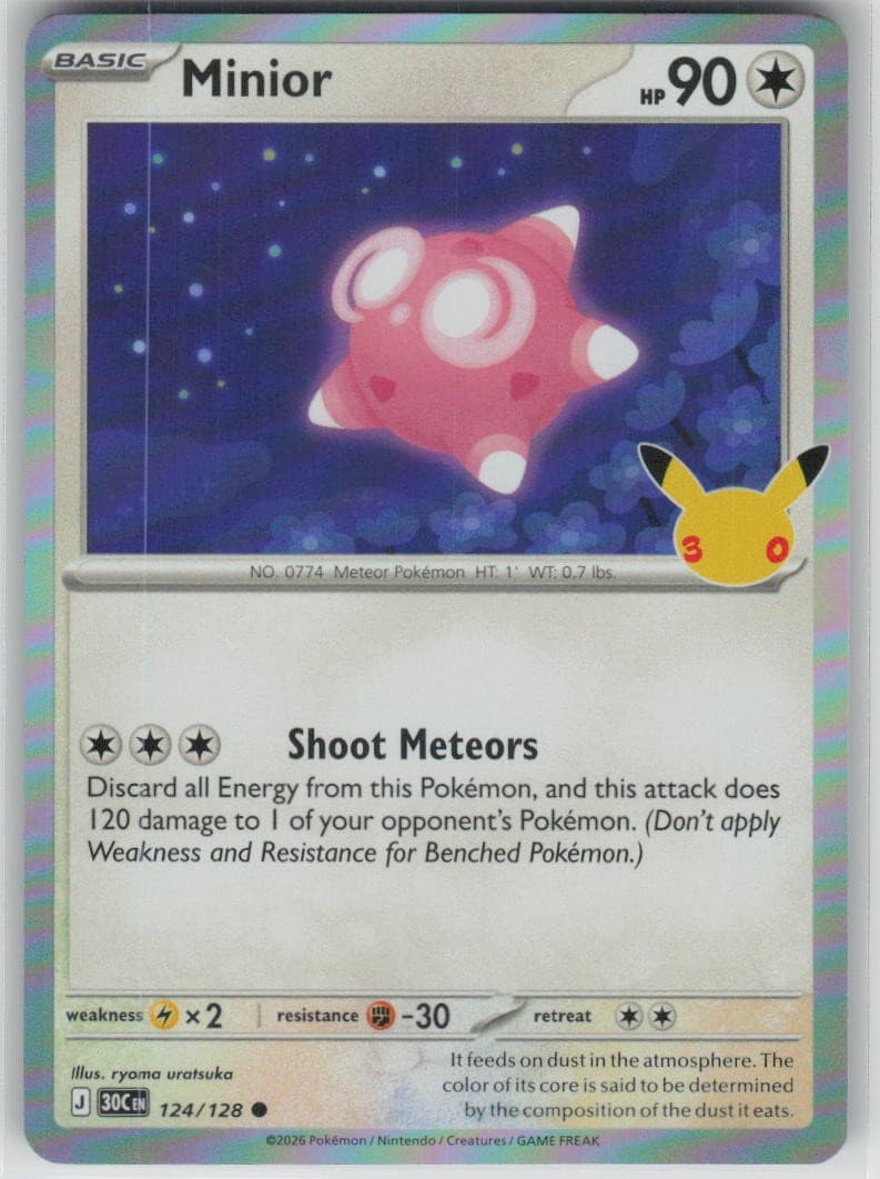 Minior 124/128 ME: 30th Celebration Pokemon Holo Near Mint