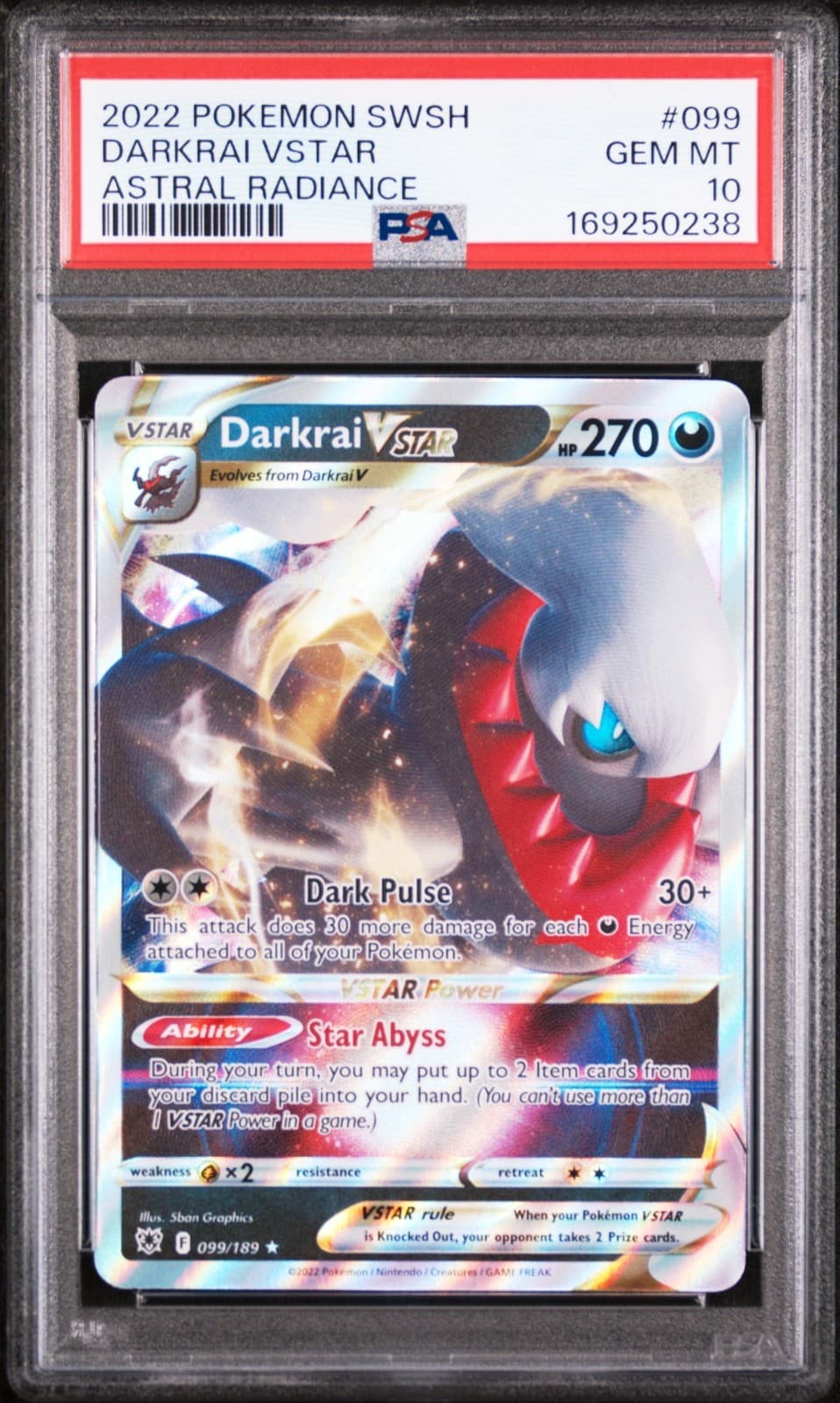 Darkrai VSTAR 099/189 Swsh10: Astral Radiance GEM MINT PSA 10