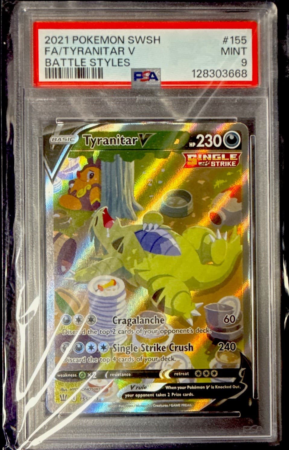 Pokémon PSA 9 2021 SWSH05 Battle Styles Tyranitar V 155/163 Full Art Holo