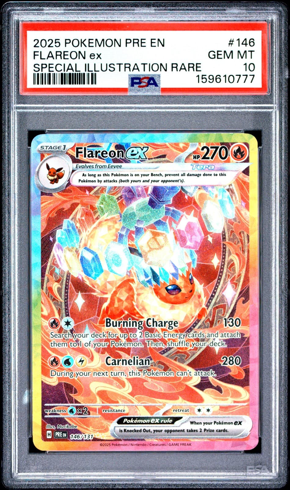 2025 POKEMON PRE EN-PRISMATIC EVOLUTIONS #146 FLAREON EX PSA 10