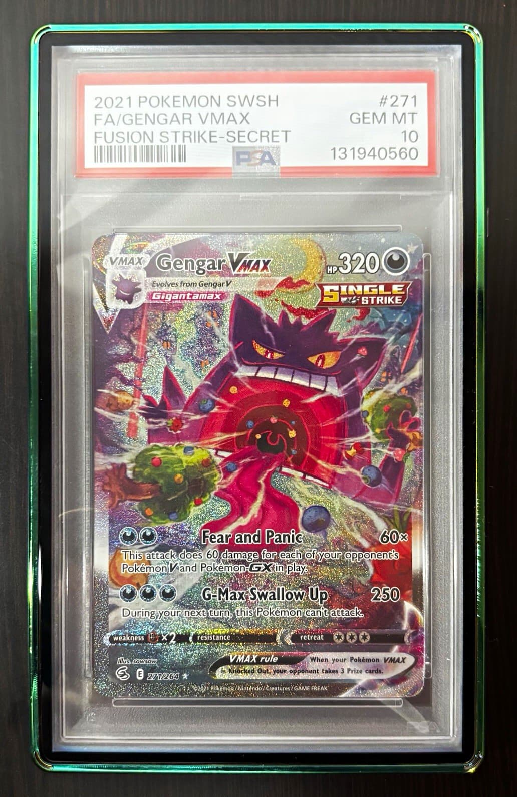 Gengar VMAX Fusion Strike Alt Art Secret Holo 271/264 PSA 10 ENG w/ Case
