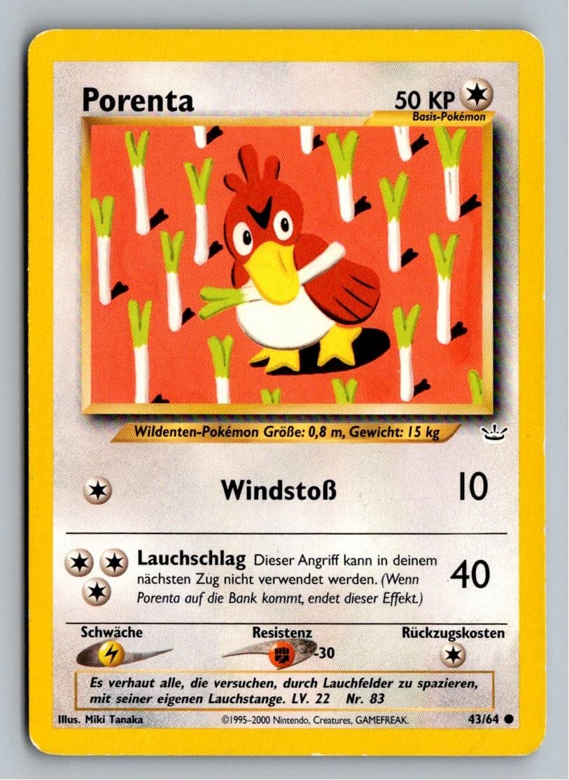 Pokemon Porenta 43/64 Neo Revelation Deutsch 2001 Vintage Karte