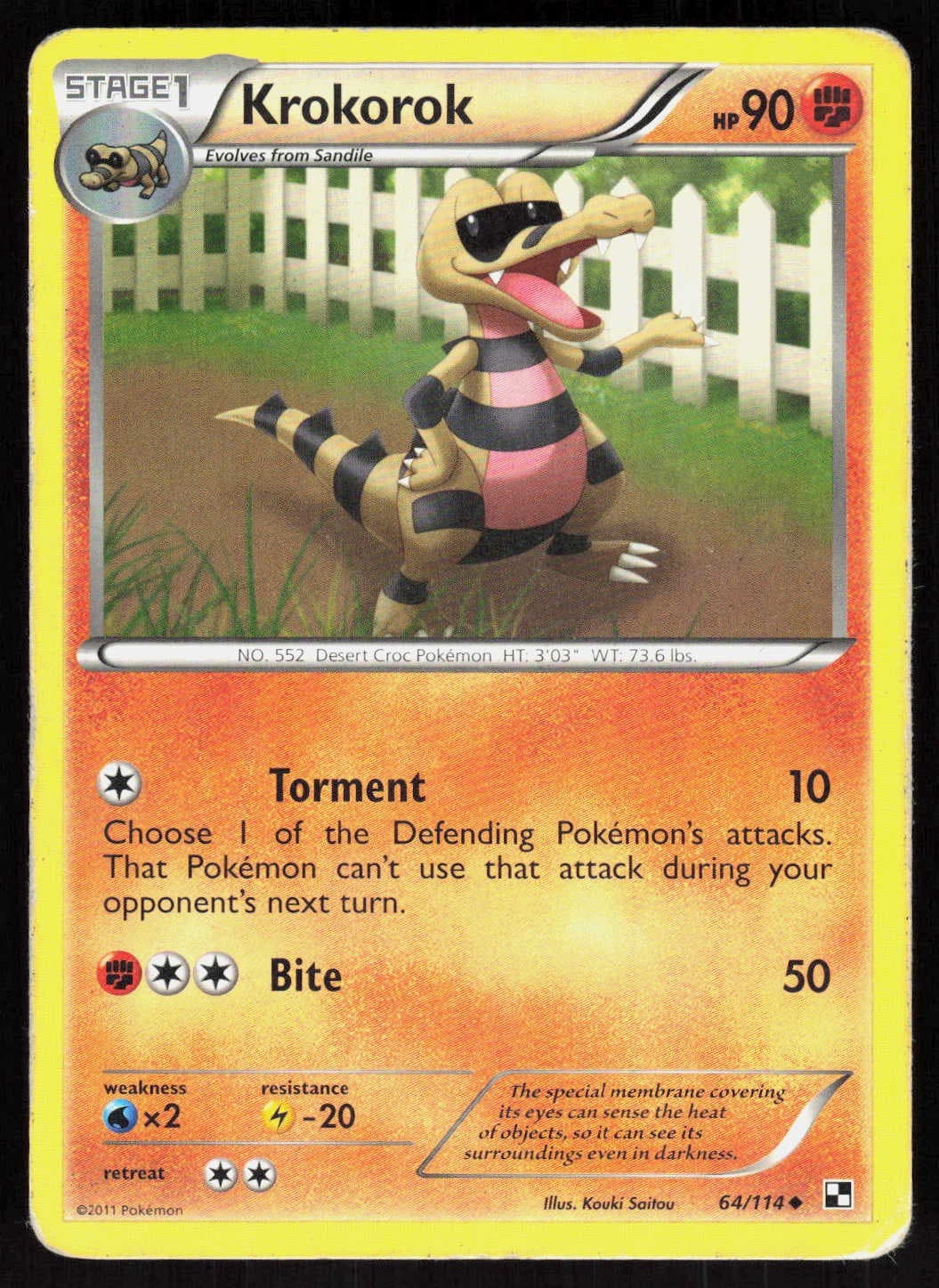 Krokorok 64/114 Uncommon Black and White Pokemon EN Heavily Played