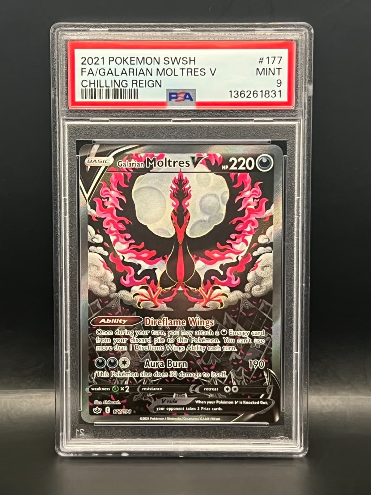 Galarian Moltres V 177/198 Ultra Rare Full Art-2021 Pokémon Chilling Reign PSA 9