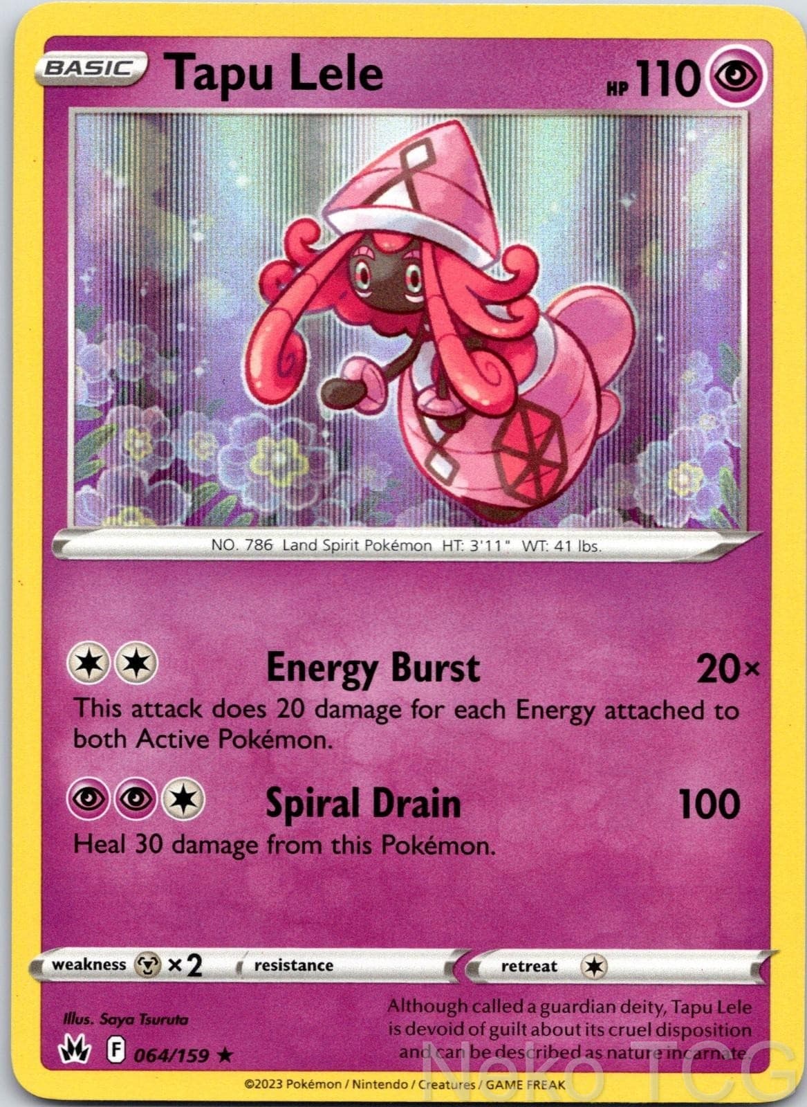 TAPU LELE 064/159 HOLO RARE CROWN ZENITH NM