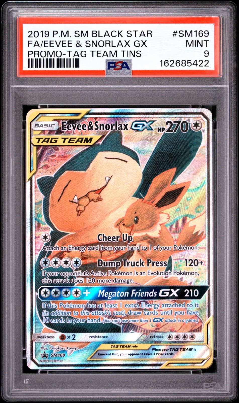 PSA 9 - Eevee & Snorlax Gx SM169 Promo-Tag Team Tins - Pokemon Black Star Promo