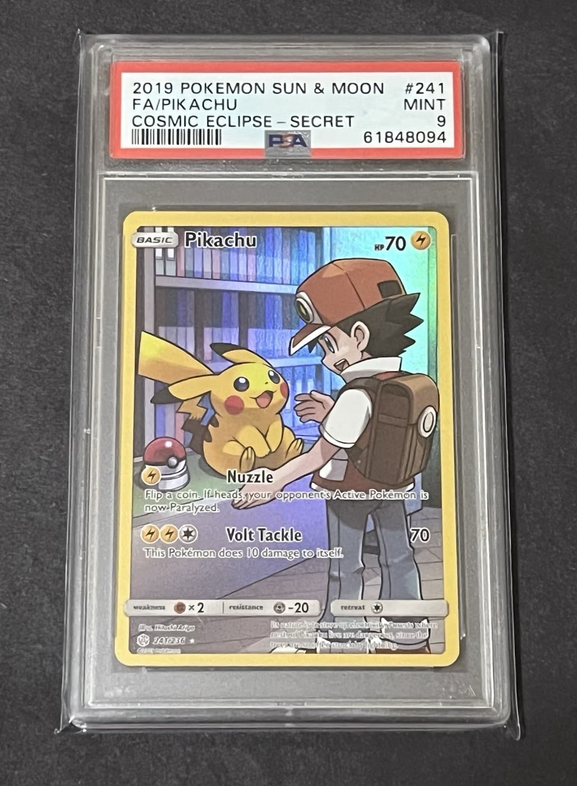 2019 Pokemon SM Sun & Moon Pikachu Cosmic Eclipse Secret 241/236 - PSA 9 MINT