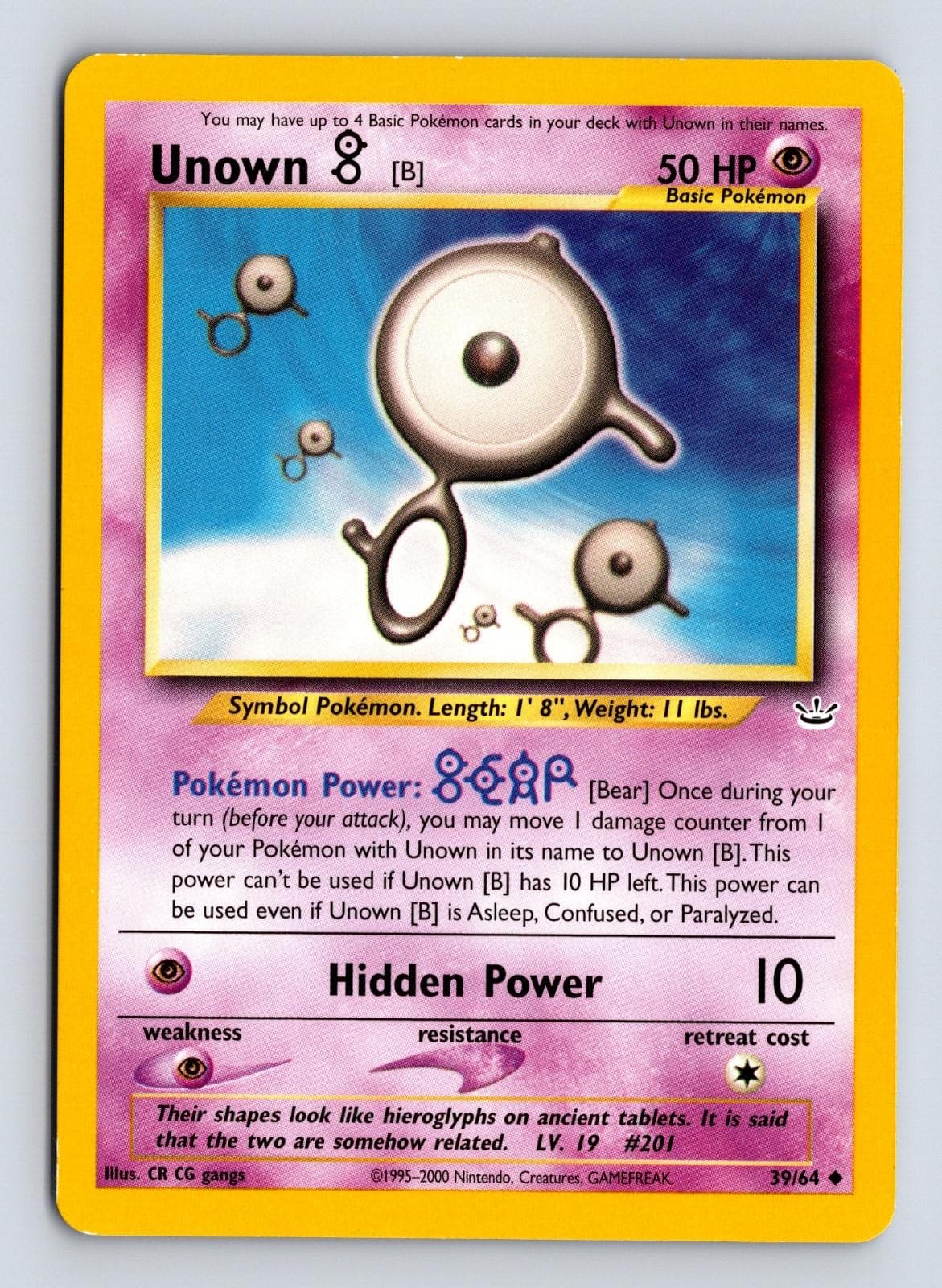 Unown [B] 39/64 Uncommon Neo Revelation Pokémon Unlimited Near Mint