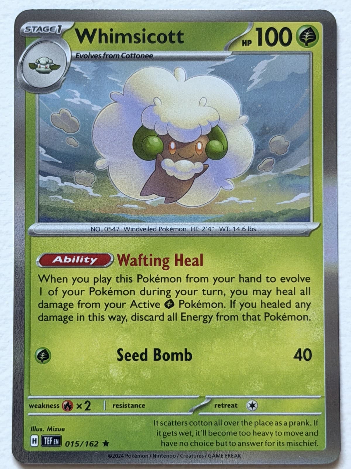 Whimsicott 15/162 Temporal Forces Rare Holo Near Mint Pokemon