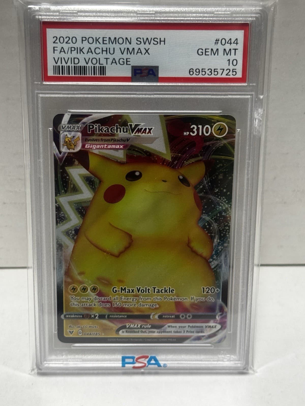 Pokemon 2020 Pikachu VMAX 044/185 Full Art UR Vivid Voltage GEM MINT PSA 10