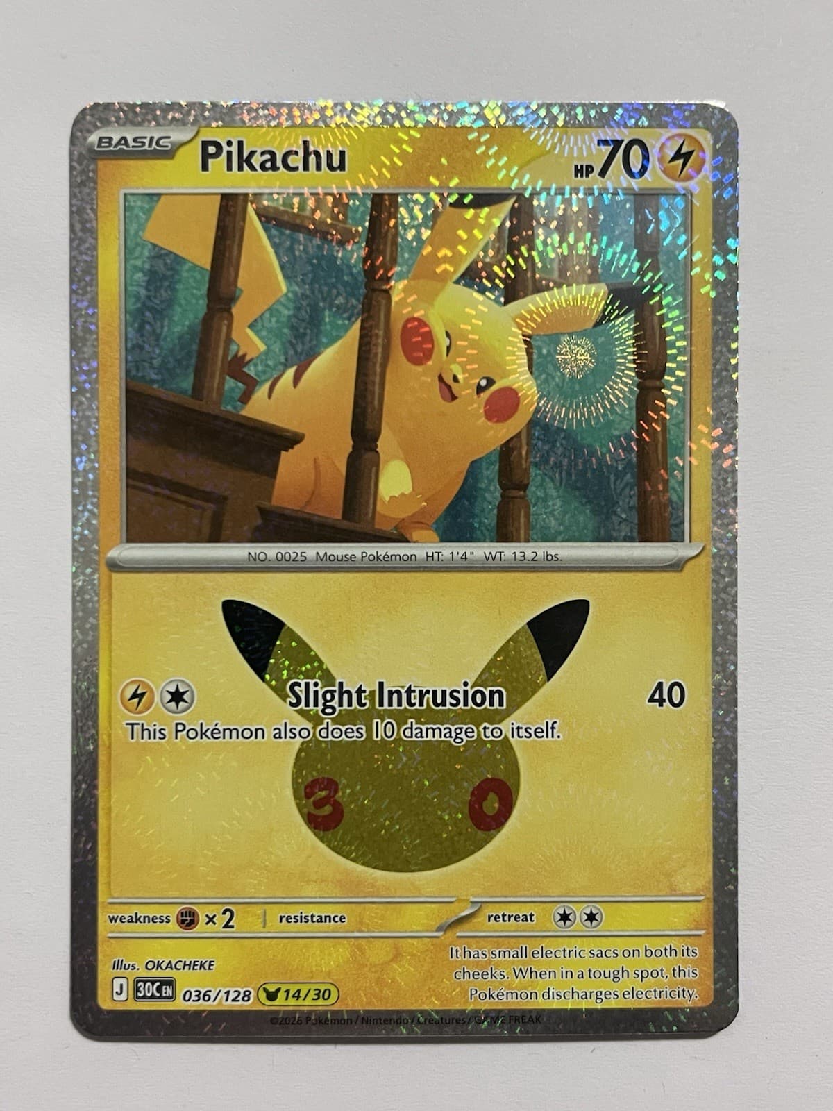 Pikachu 036/128 - 14/30 Pokémon 30th Celebration NM