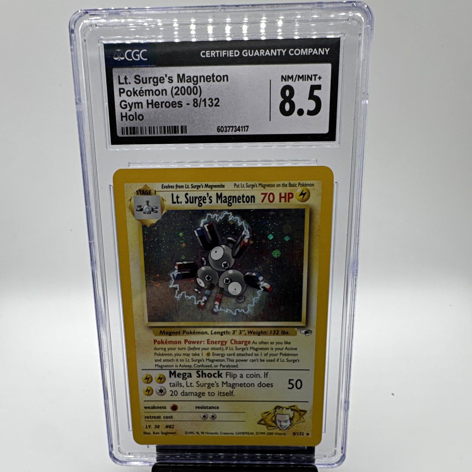 CGC 8.5 Lt. Surge's Magneton 8/132 Gym Heroes Holo Rare Pokemon 2000