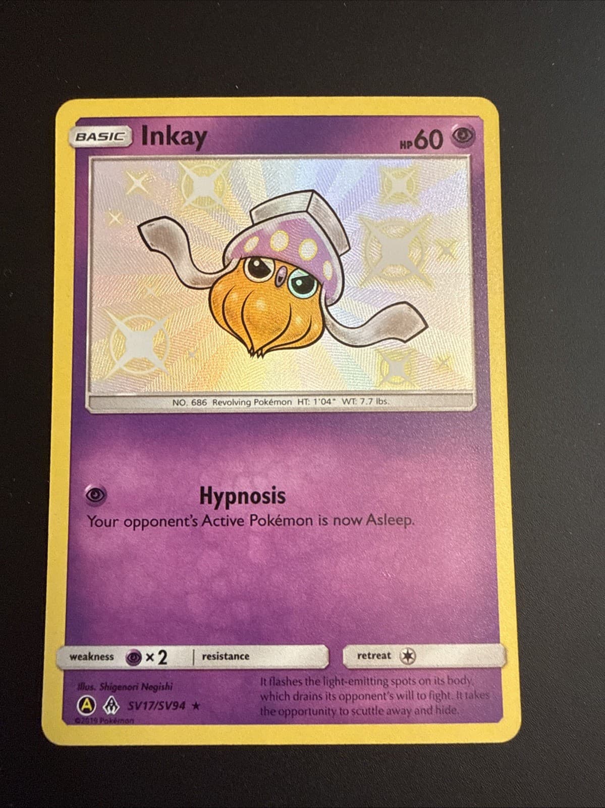 Pokemon Card Inkay SV17/SV94 Hidden Fates Shiny Vault Near Mint Holo