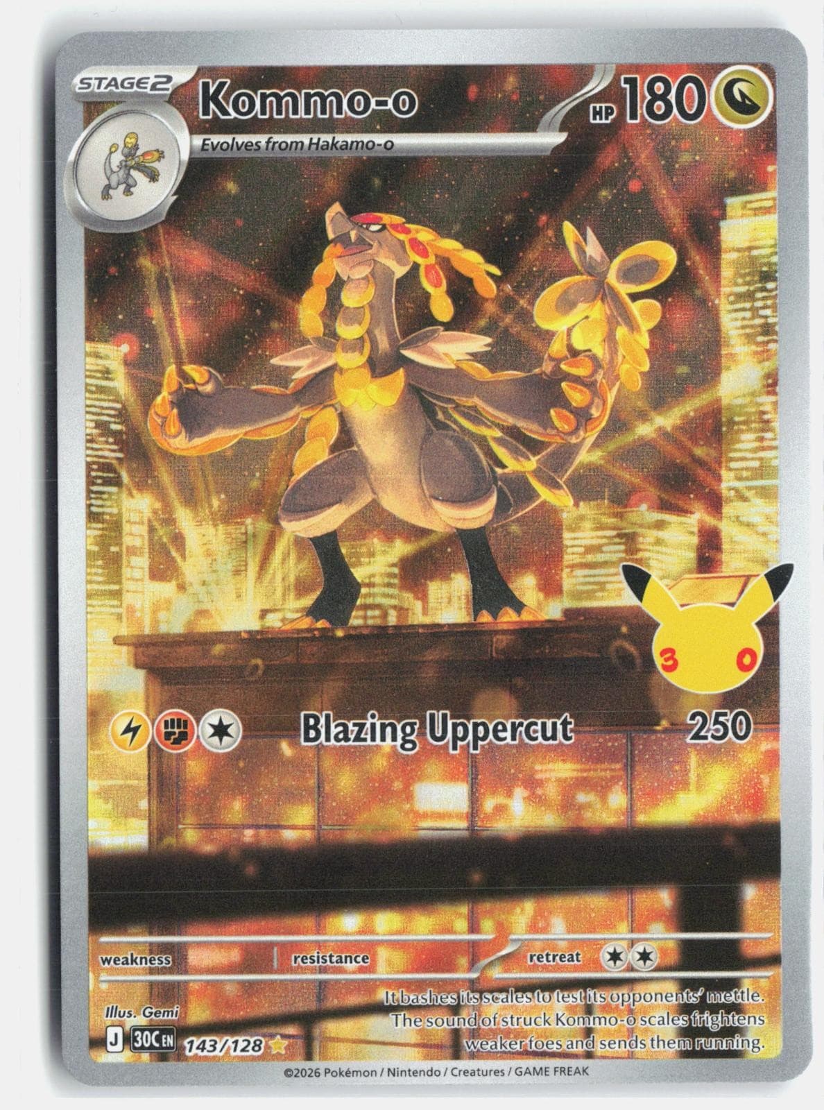 Kommo-o 143/128 Holo Illustration Rare ME: 30th Celebration Pokemon Near Mint