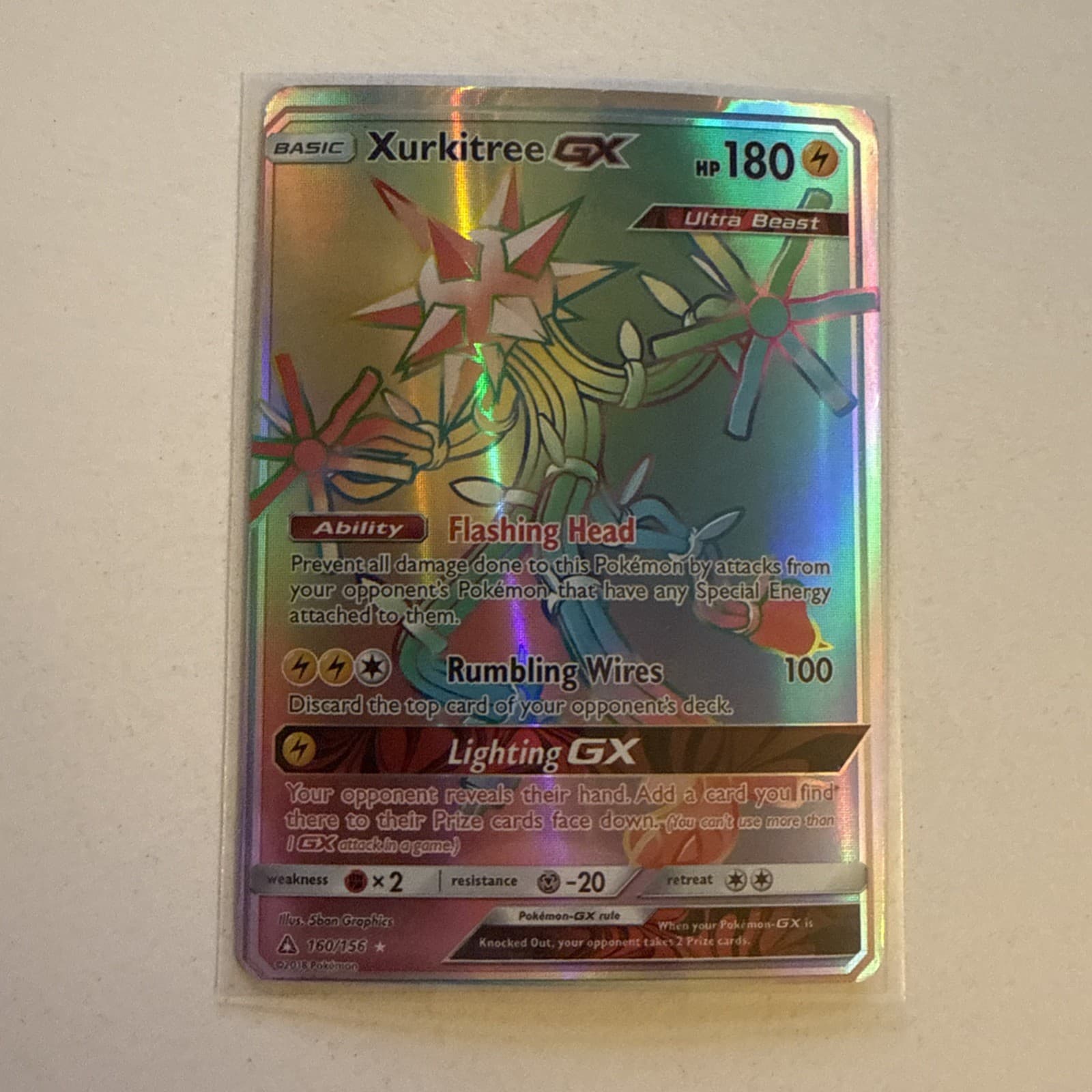 Pokémon TCG Xurkitree GX (Secret Rare) 160/156 Sm-Ultra Prism Holo 2018 NM