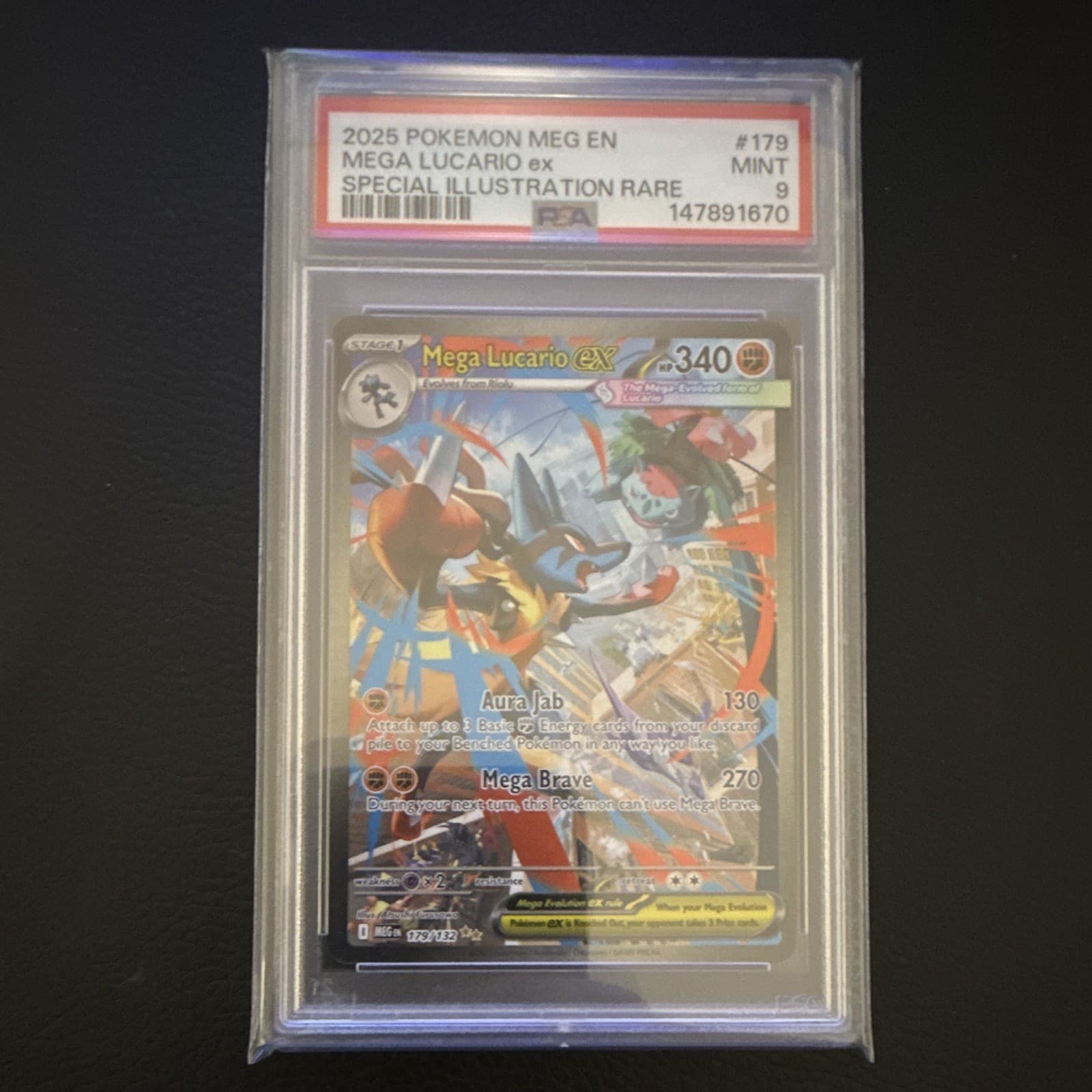 Pokemon TCG ME01: Mega Evolution Mega Lucario ex 179/132 SIR Holo EN PSA 9