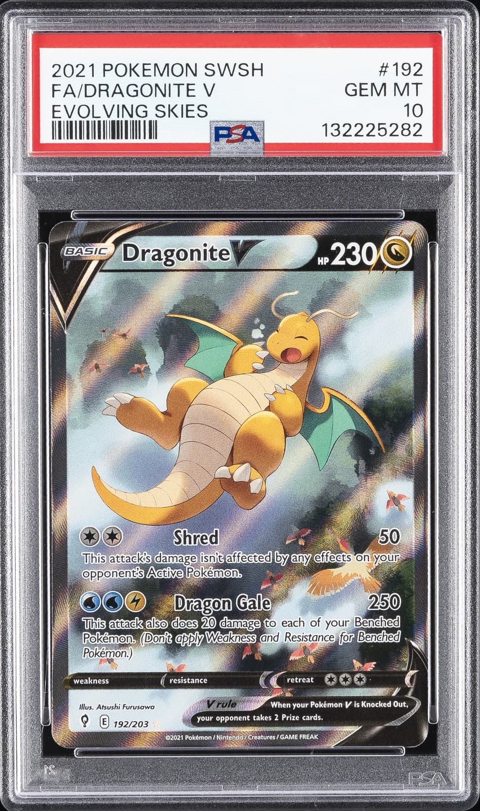 2021 POKEMON SWORD & SHIELD EVOLVING SKIES #192 FULL ART/DRAGONITE V PSA 10