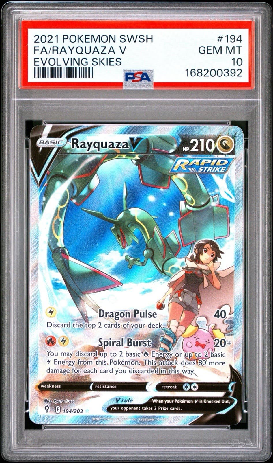 2021 POKEMON SWORD & SHIELD EVOLVING SKIES #194 FULL ART/RAYQUAZA V PSA 10