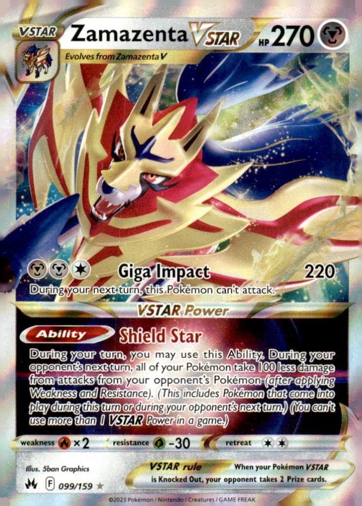 2023 Pokemon Zamazenta VSTAR 099/159 Crown Zenith Holo Hp 270