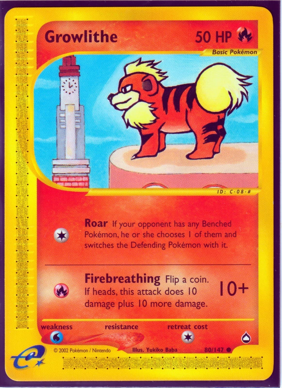 VINTAGE 2002 POKEMON GROWLITHE 80/147 AQUAPOLIS -eREADER -REGULAR - NM