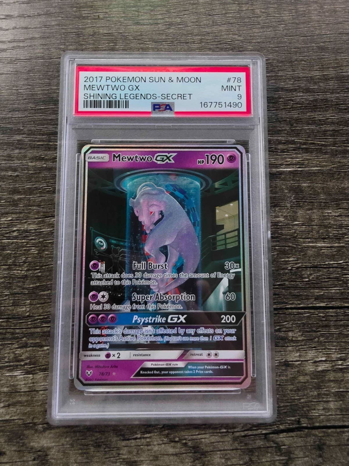 2017 POKEMON SUN & Moon - Shining Legends - MEWTWO GX - #78/73 PSA 9