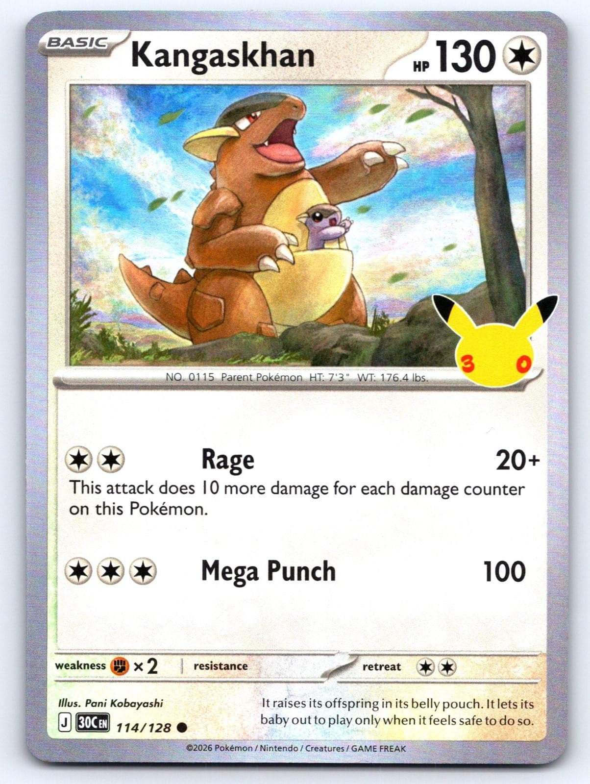 Kangaskhan 114/128 Common ME: 30th Celebration Pokemon Holo Near Mint