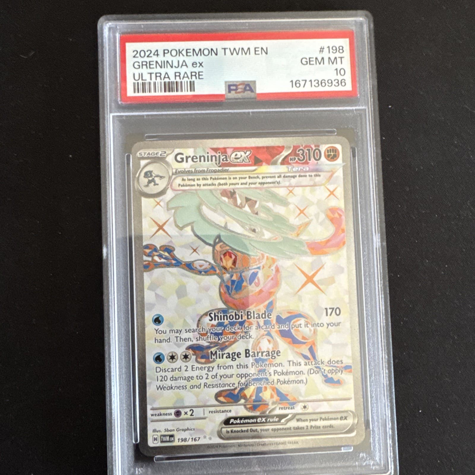 2024 POKEMON TWM EN-TWILIGHT MASQUERADE ULTRA RARE #198 GRENINJA EX PSA 10