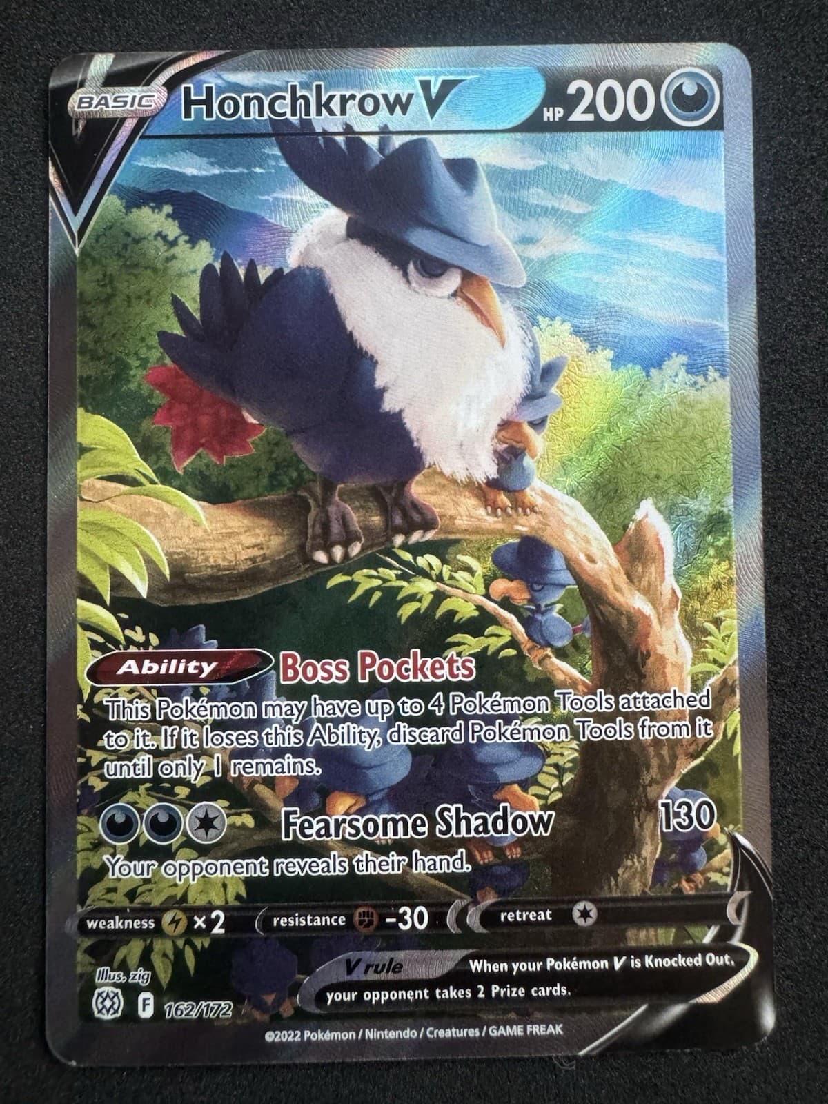 Honchkrow V (Alternate Full Art) 162/172 Swsh09: Brilliant Stars Holo Pokemon