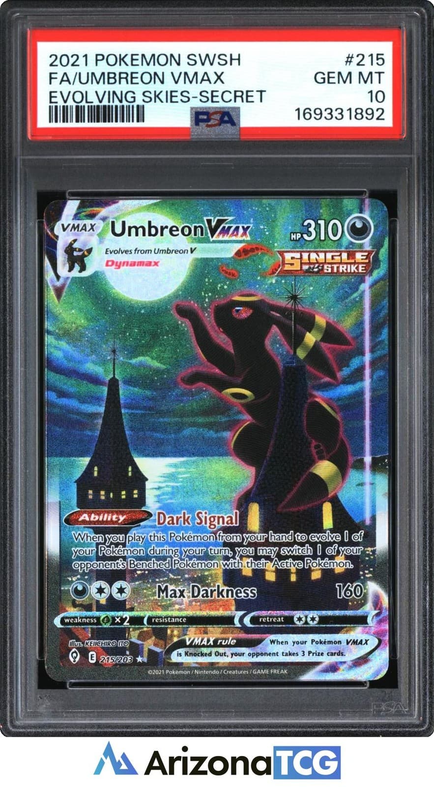 Pokemon 2021 Umbreon VMAX 215/203 Alt Art SR Evolving Skies GEM MINT PSA 10