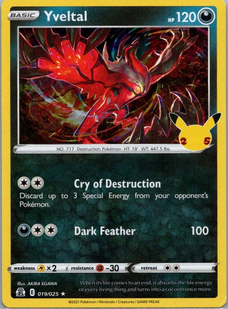 Pokemon TCG Yveltal 19/25 Celebrations Holo NM