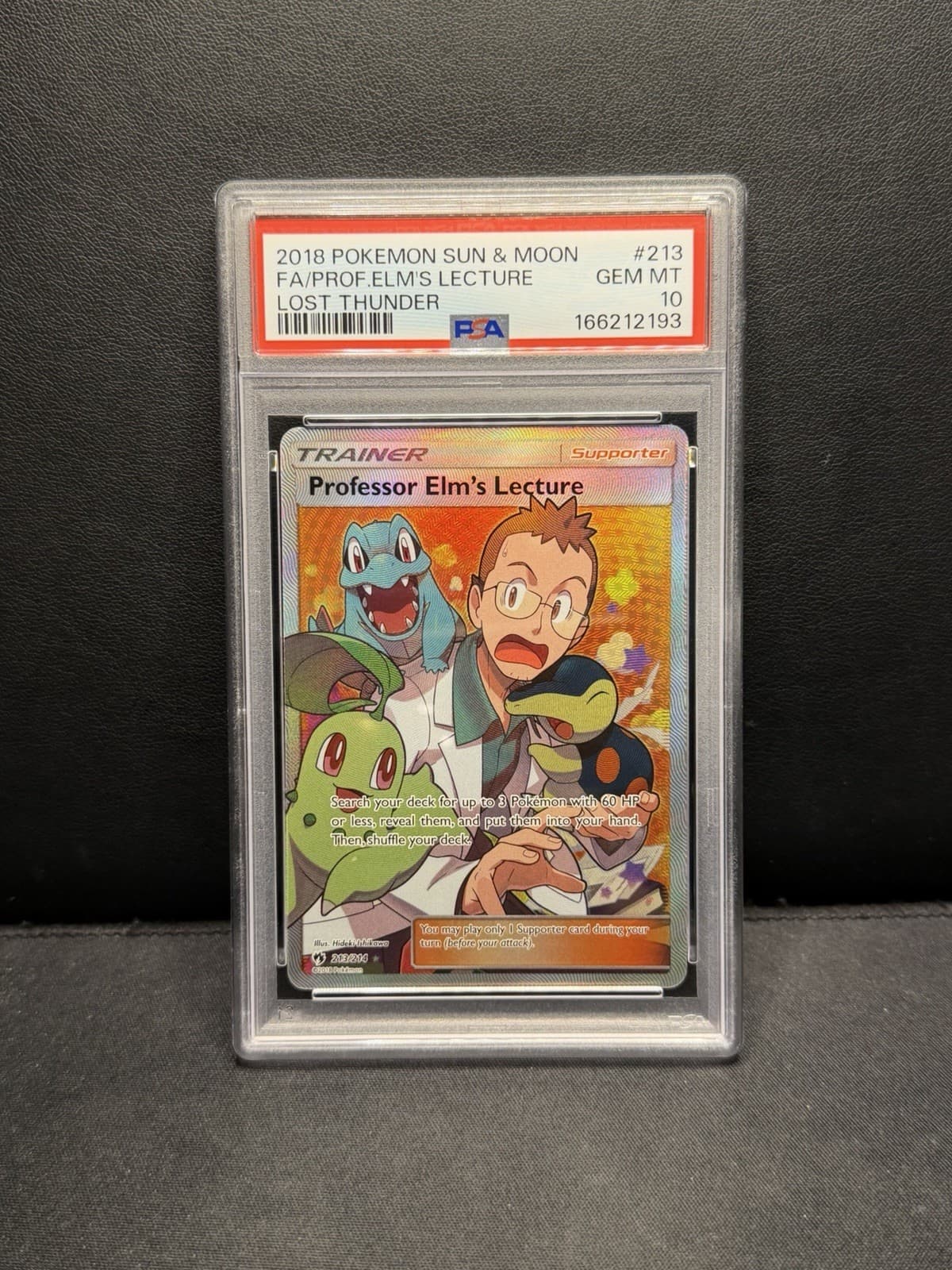 PSA 10 Professor Elm's Lecture Full Art 213/214 Sun Moon Lost Thunder Pokemon