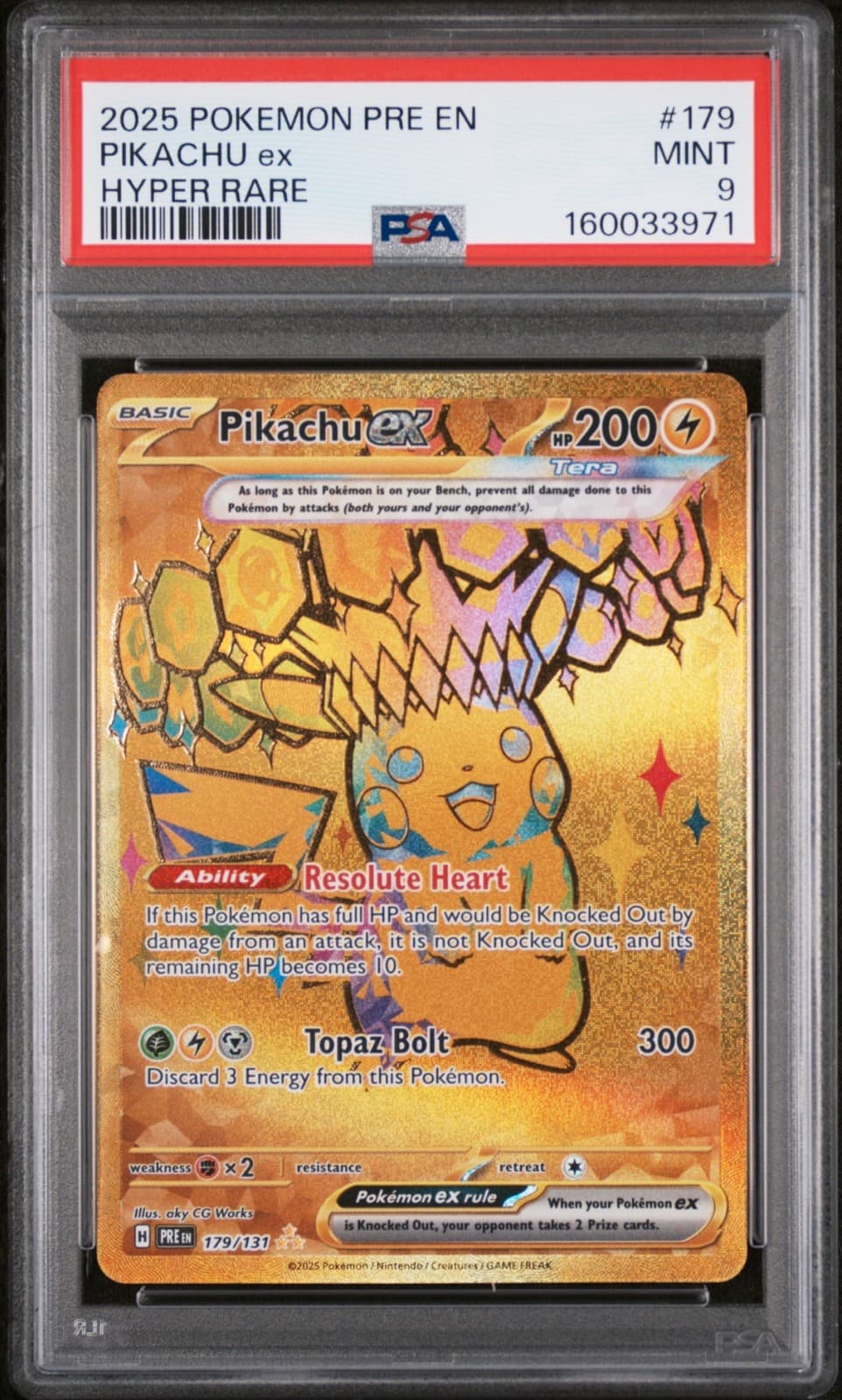 2025 Pokemon Prismatic Evolutions Pikachu ex #179/131 Hyper Rare PSA 9 (Error)