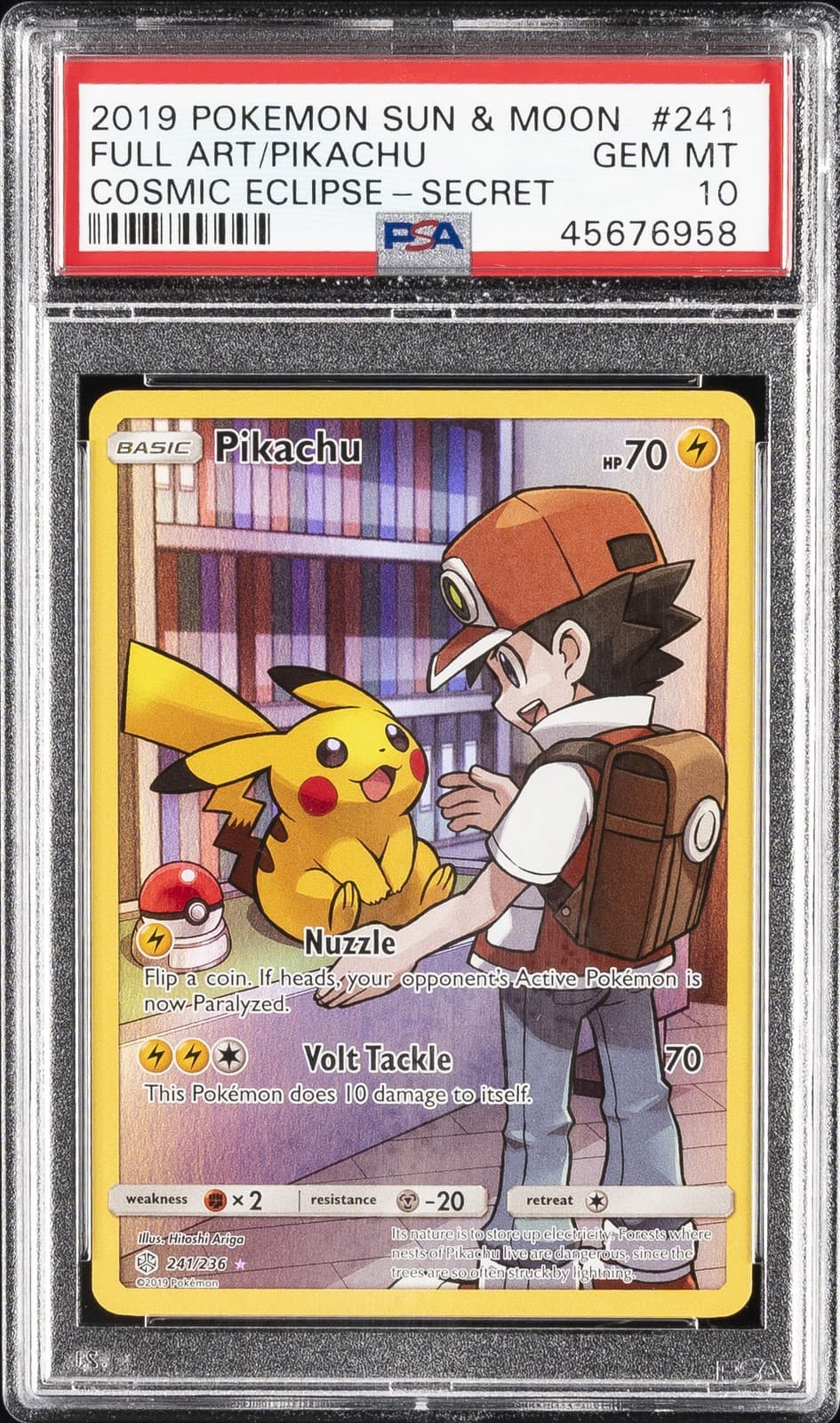 2019 POKEMON SUN & MOON COSMIC ECLIPSE SECRET #241 FULL ART/PIKACHU PSA 10