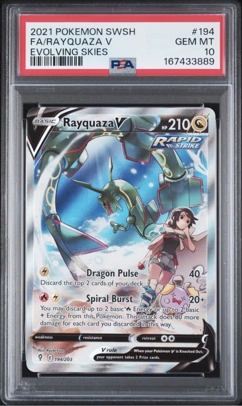 2021 POKEMON SWORD & SHIELD EVOLVING SKIES #194 FULL ART/RAYQUAZA V PSA 10