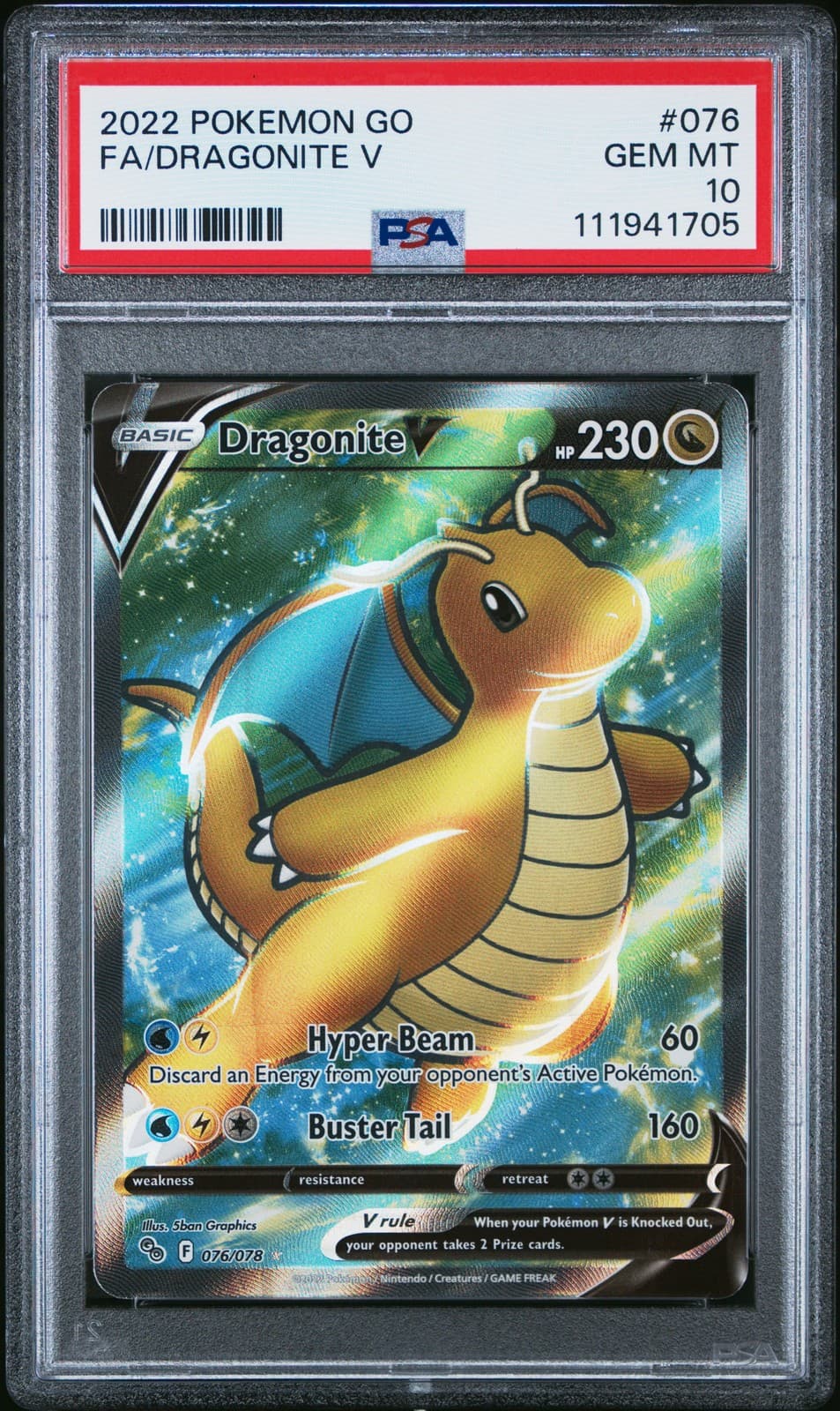 2022 POKEMON GO #076 FULL ART/DRAGONITE V PSA 10