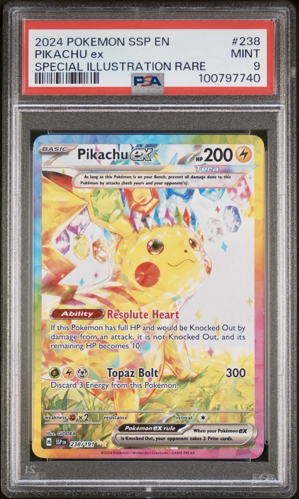 2024 Pokémon Pikachu ex Surging Sparks SIR 238/191 PSA 9