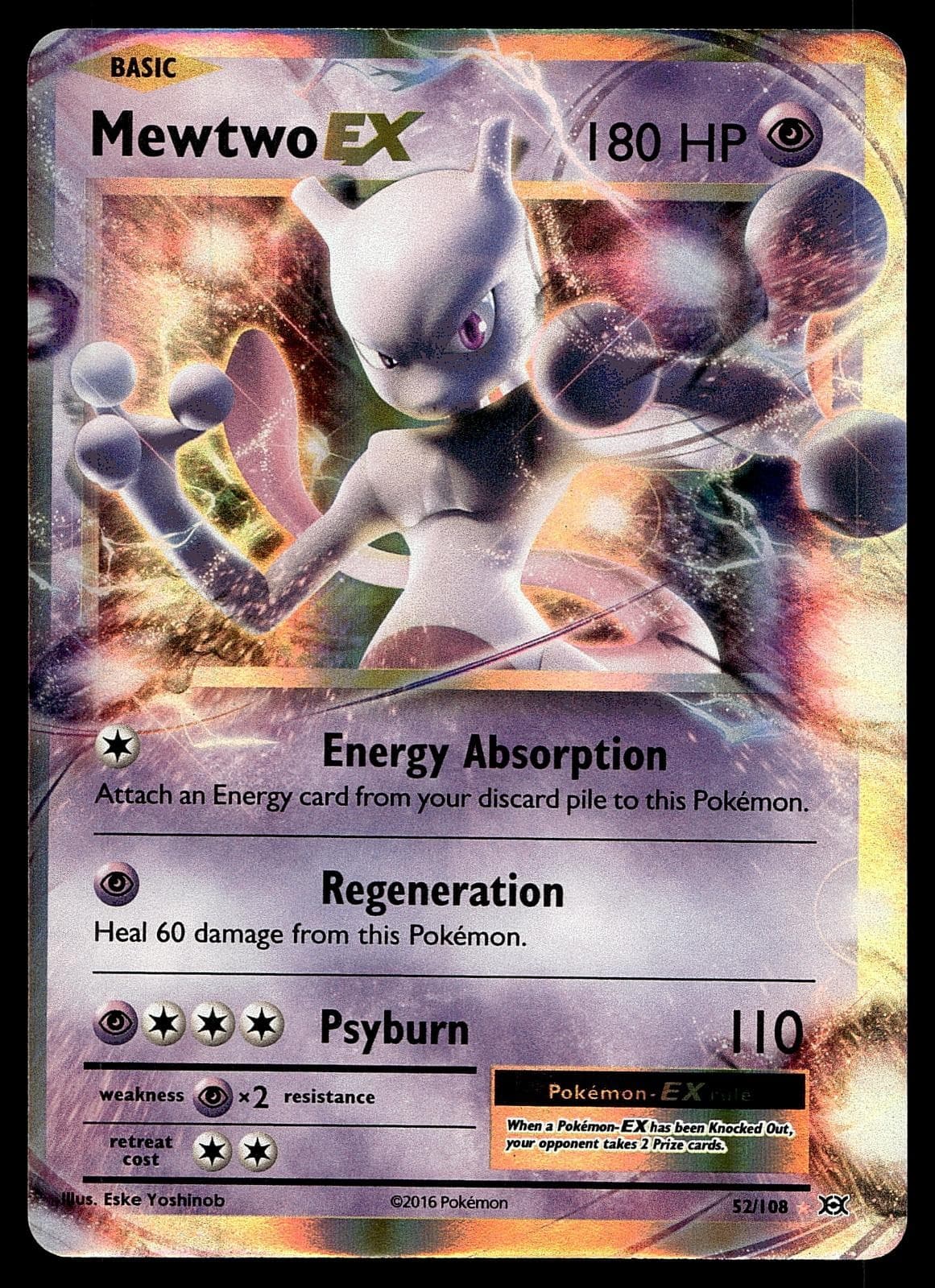 Pokemon Mewtwo EX Ultra Rare 52/108 Evolutions Holo 2016 NM