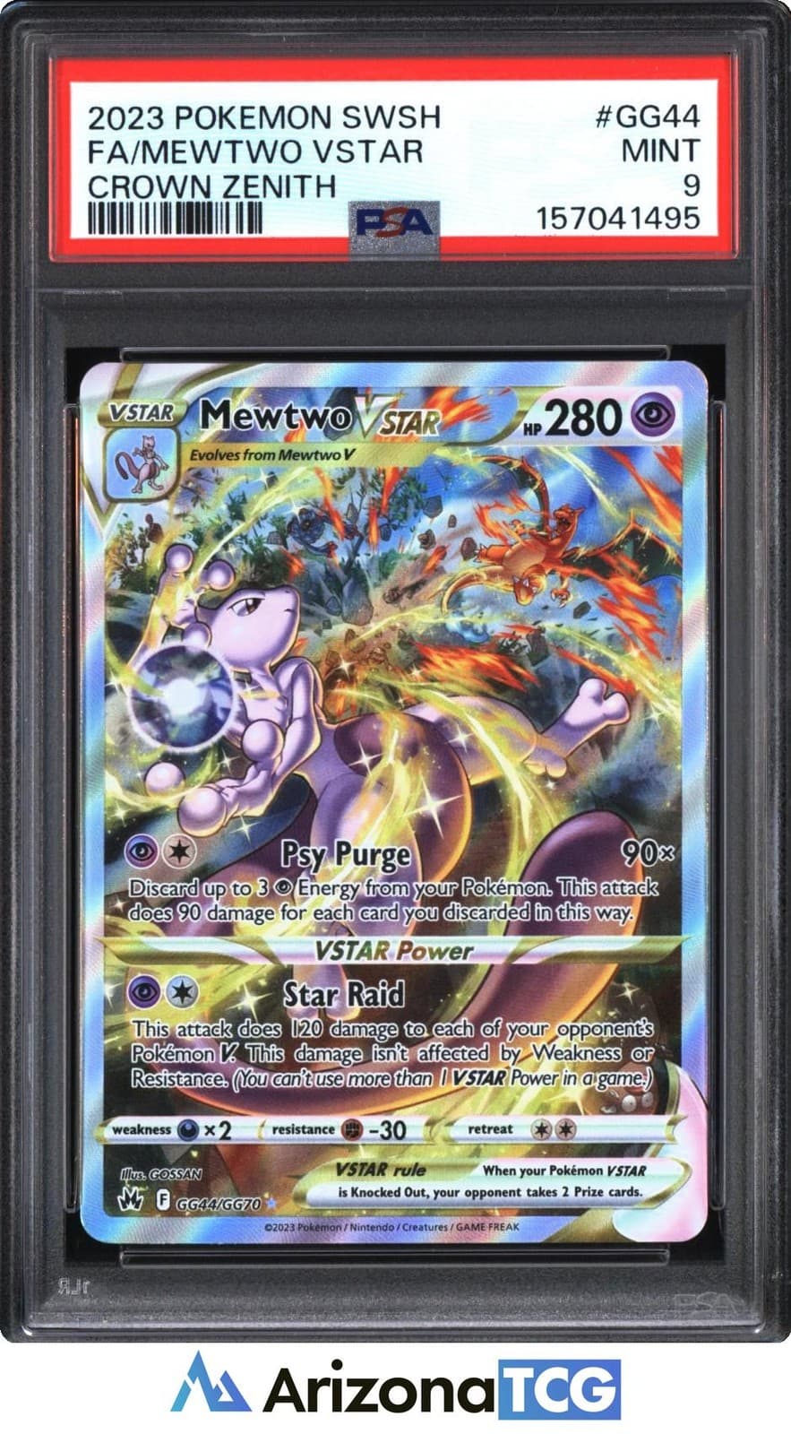 Pokemon 2023 Mewtwo VSTAR GG44/GG70 Full Art Ultra Rare Crown Zenith PSA 9