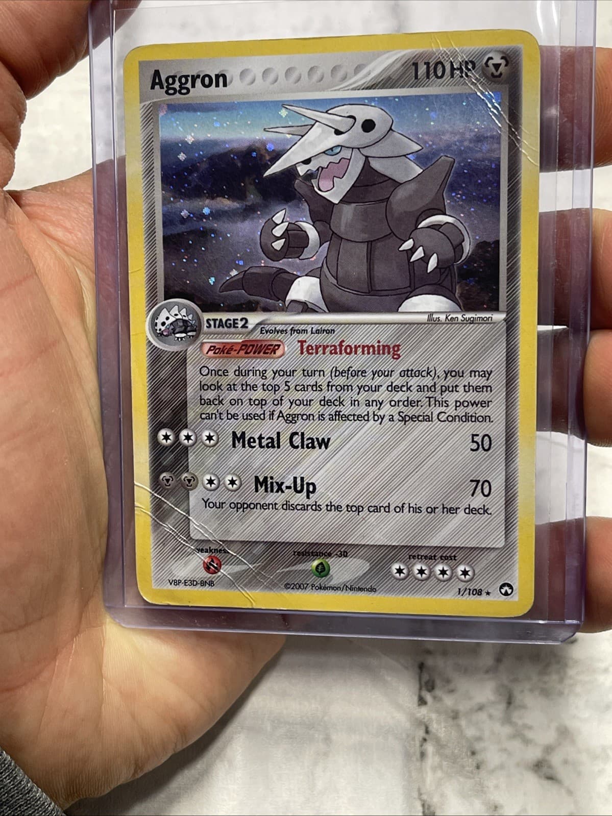 Aggron 1/108 Holo Rare 2007 Ex Power Keepers Pokemon Heavily Played HP Creases