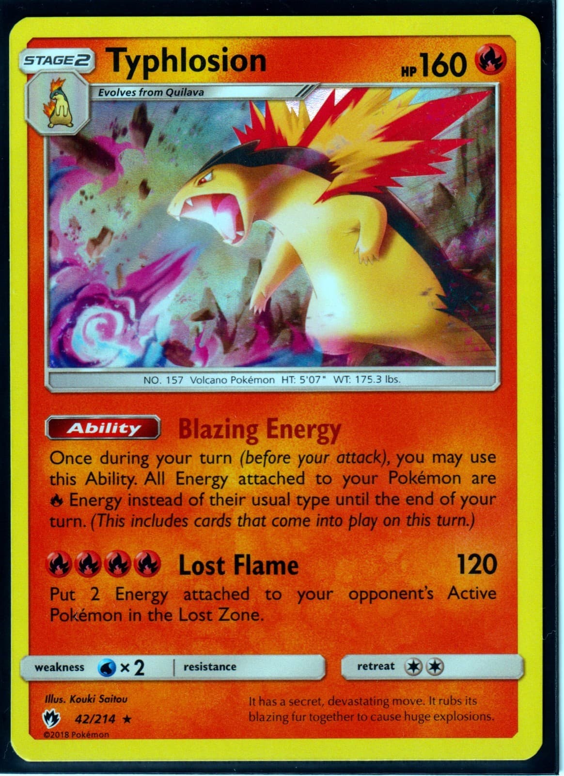 2018 POKEMON TYPHLOSION 42/214- LOST THUNDER - HOLO - RARE - NM