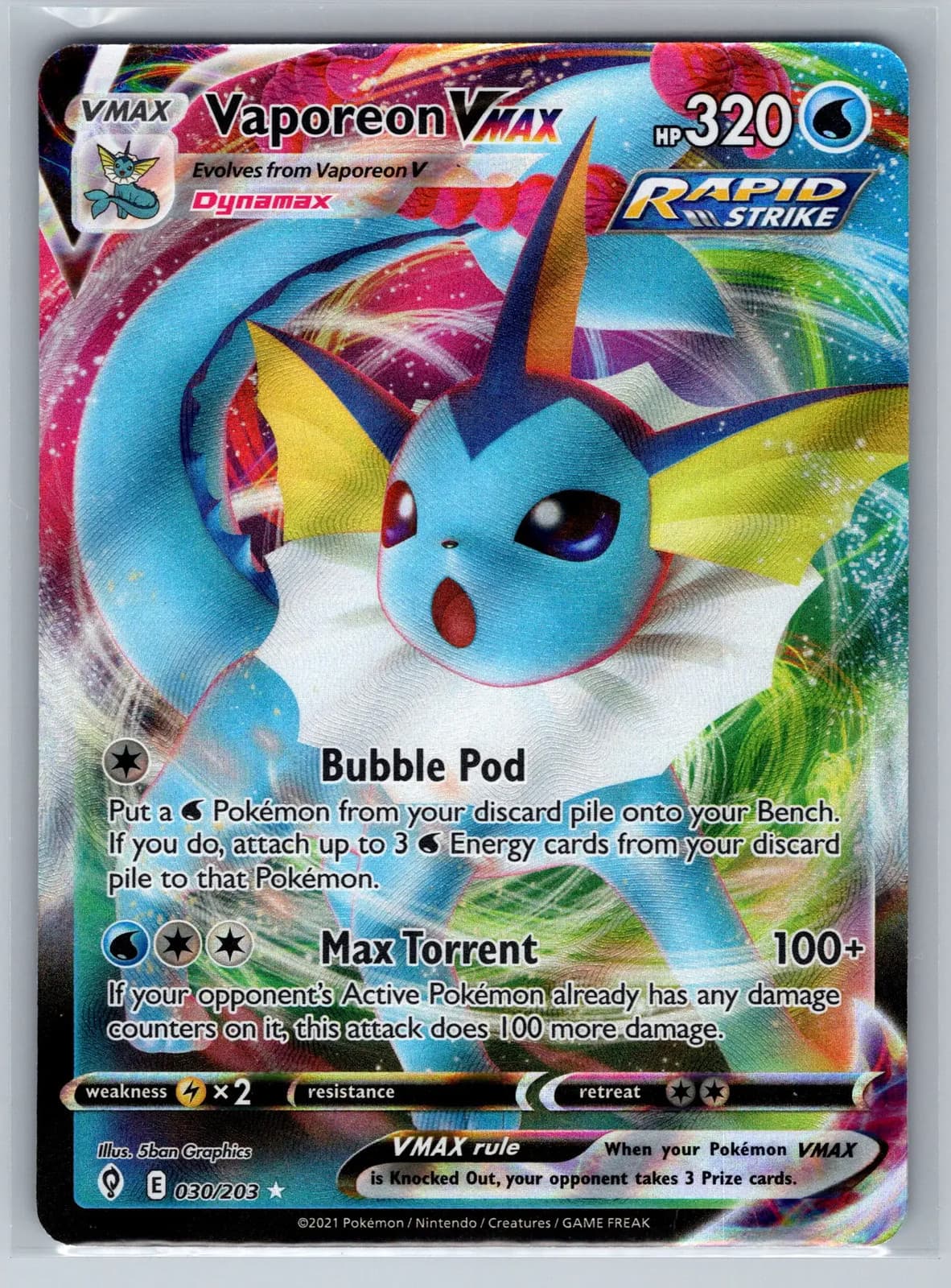 Vaporeon VMAX #30/203 2021 Evolving Skies Pokemon TCG