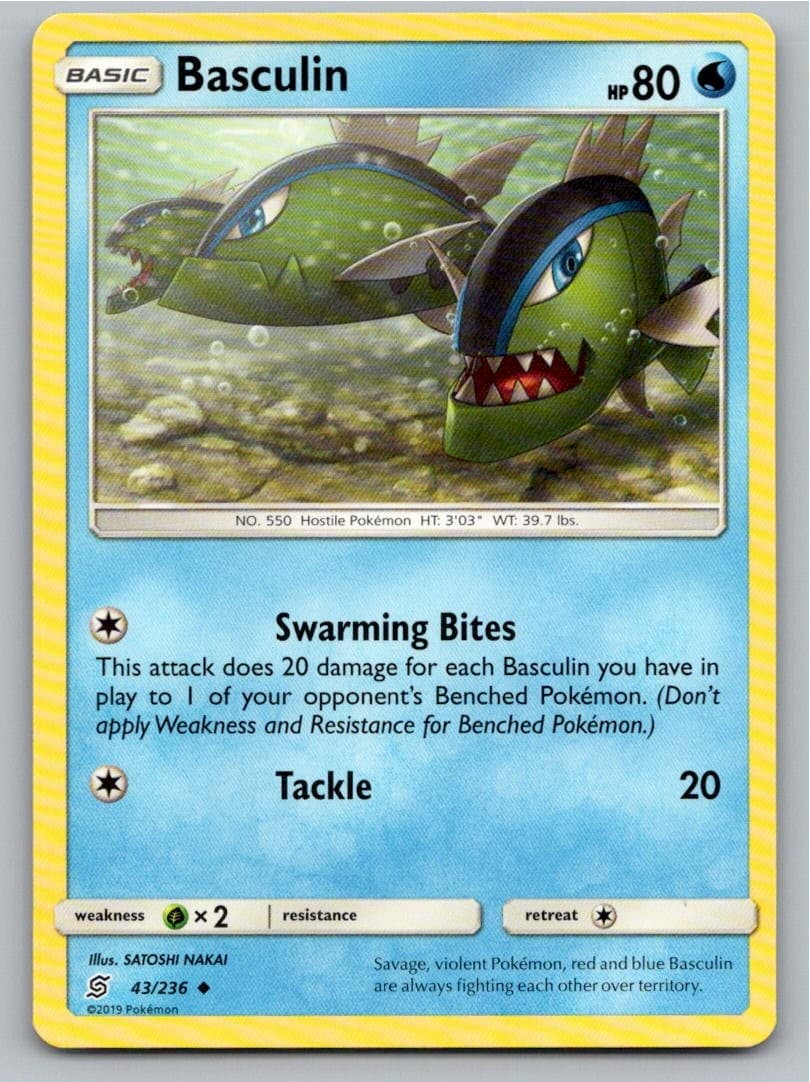 2019 POKEMON BASCULIN UNIFIED MINDS 43/236 UC NM A67005 FREE S&H